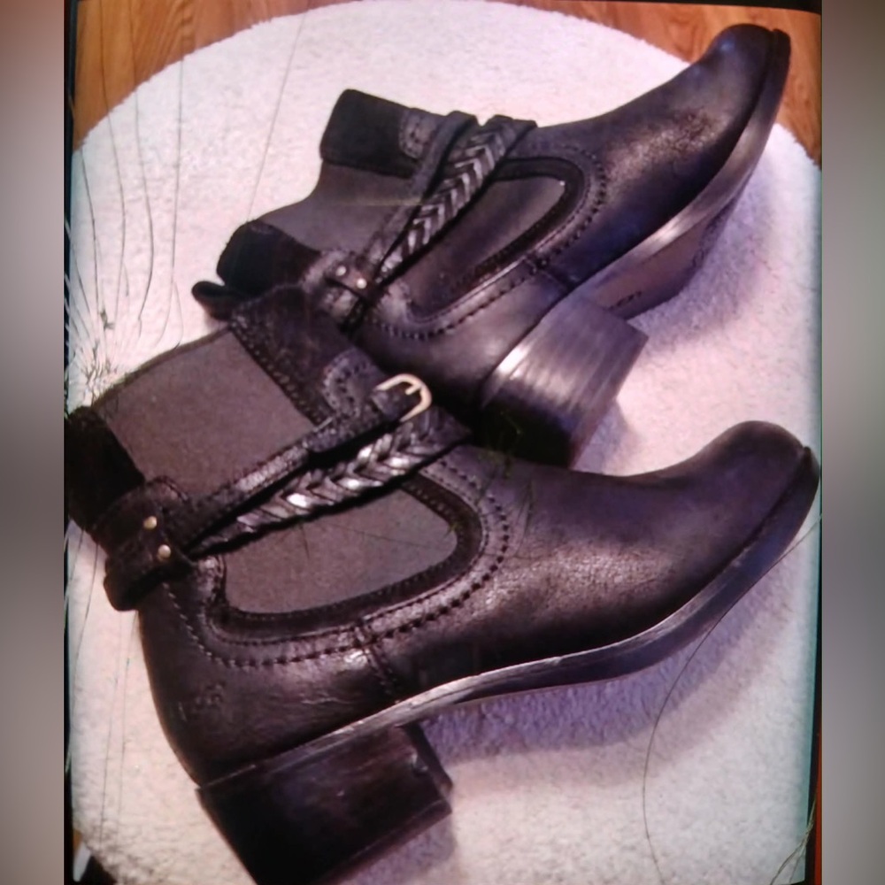 UGG Black Ankle Boots with Braided Strap